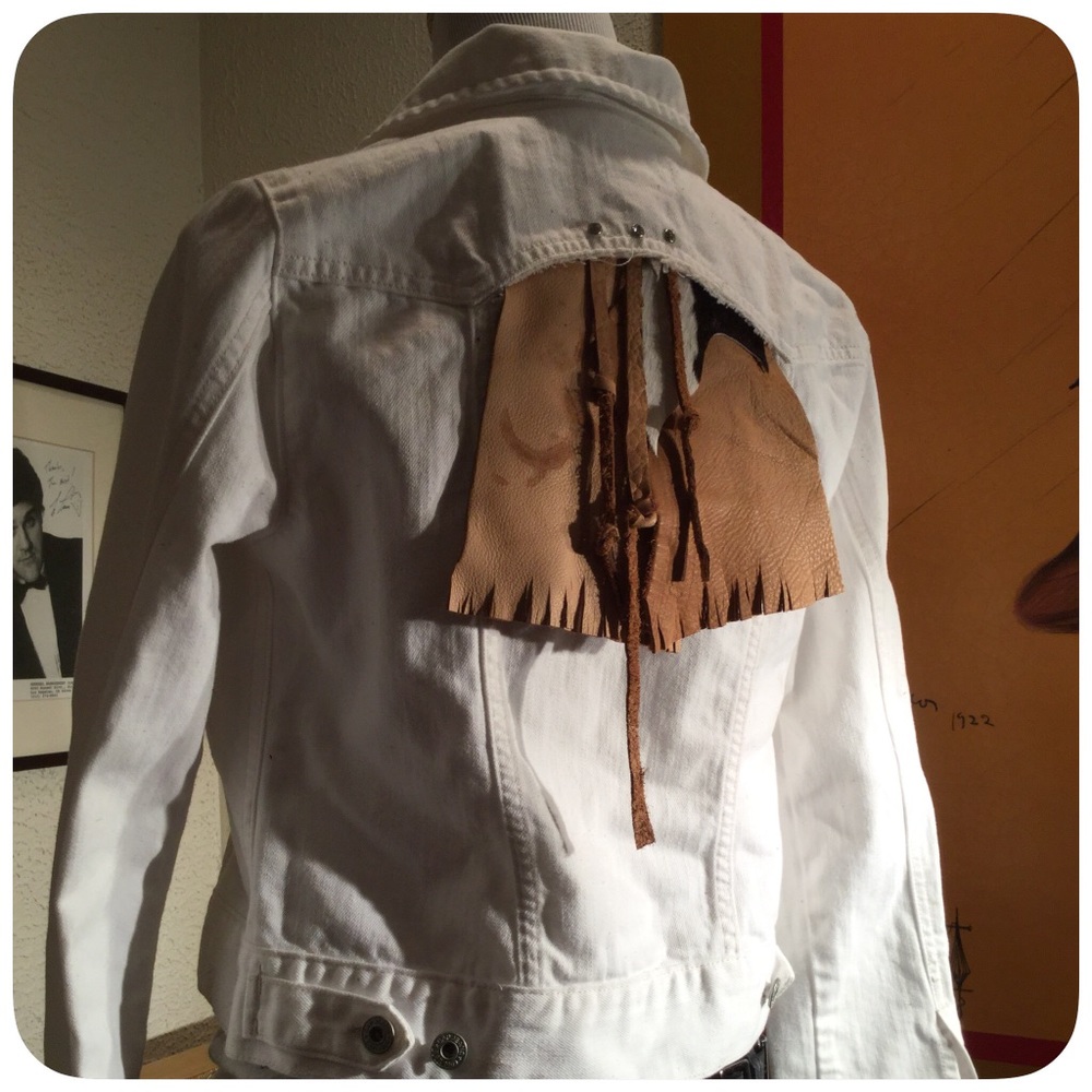 Upcycled denim jacket w/crystal studs & Leather